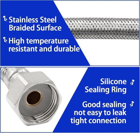 2 Pcs Braided Water Supply Lines Stainless Steel Faucet Line Connector 1/2 FIPx1/2 FIP Flexible Faucet Line Connector(12 Inch)...