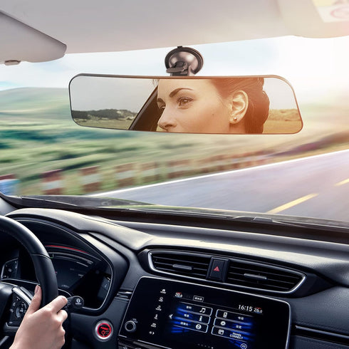 12" Large Convex Rear View Mirror, Suction Cup Anti-Glare Rearview Mirror Blue Mirror with Panoramic Wide Angle Mounted on Windshield for RV Marin...