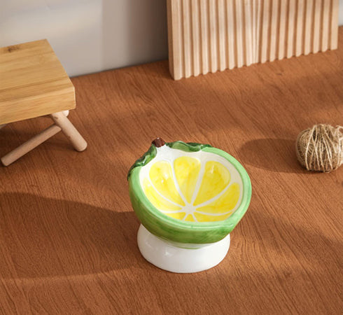 Lemon Shape 6 Inch Cat Raised Bowls, Pet Tilted Elevated Ceramic Dog Food & Water Dish for Puppy, Anti Vomiting & Lead-Free...