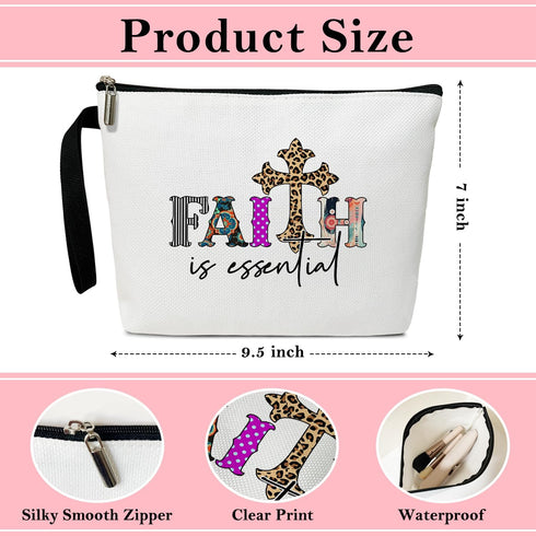 Christian Cosmetic Bag, Bible Verse Makeup Bag Gifts for Friends Wife Coworker, Toiletry Pouch Cosmetic Bag with Zipper (Faith is essential)...