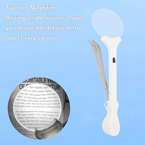 Rongon 5X Handheld Magnifying Glass Portable Magnifying Tweezers Lighted Magnifier with 2 LED Lights and Precision Tweezers Loupe for Inspection H...