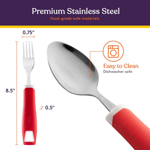Special Supplies Adaptive Utensils 5-Piece Set Non-Weighted, Non-Slip Handles for Hand Tremors, Arthritis, Parkinson’s or Elderly Use - Stainless ...