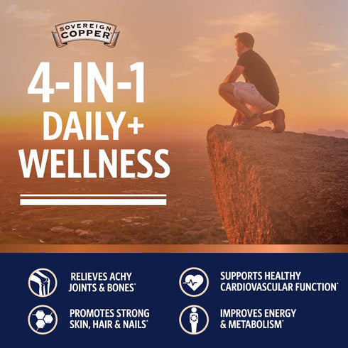 Bio-Active Copper Hydrosol, Daily+ 4-in-1 Wellness Supplement for Joint and Bone*, Hair, Skin and Nails*, Cardiovascular Health* and Energy and Me...