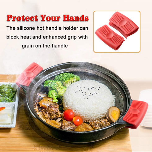 4 Pieces Silicone Hot Handle Holder, Potholder for Cast Iron Skillets, Silicone Assist Handle Holder, Non-Slip Pot Holder Sleeve, Heat Resistant P...