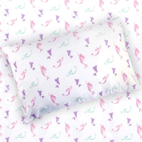 3-Piece Multicolored Mermaid Sheet Set for Kids & Girls - 1 Twin Flat Sheet, 1 Twin Fitted Sheet & 1 Queen Pillowcase, Soft Brushed Microfiber Pol...