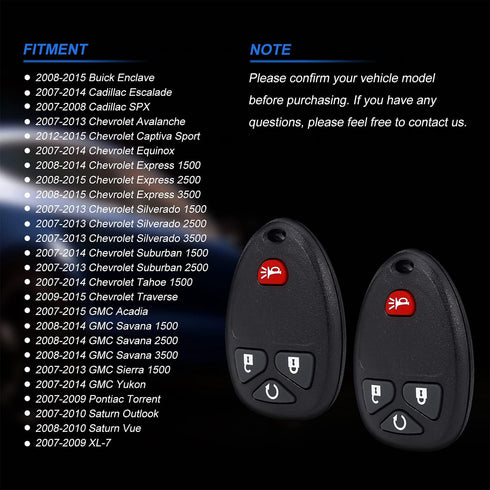 Key Fob Keyless Entry Remote: Keyless Control Clicker Compatible with Chevy SilveradoTraverse Equinox Avalanche GMC Sierra Pontiac Torrent Saturn ...