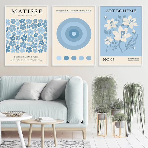 Matisse Flower Wall Art Prints Blue Abstract Wall Decor Aesthetic Matisse Canvas Wall Art Bauhaus Print Blue Aesthetic Art Gallery Matisse Preppy ...