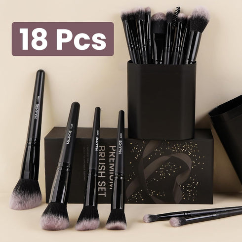 Makeup Brush Set, MAANGE 18 Pcs Premium Synthetic Makeup Brushes Soft Foundation Face Powder Eye Shadow Professional Make up Brushes Kit, Black, w...