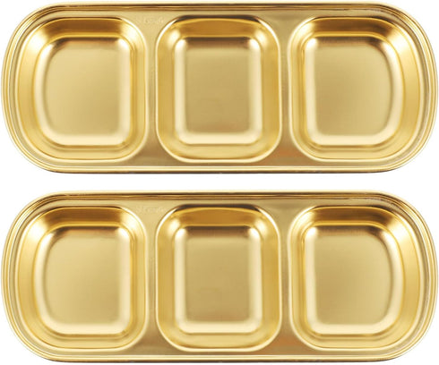 DOITOOL 2Pcs Stainless Steel Dipping Bowls,3 Compartment Appetizer Serving Tray,Soy Sauce Dish Serving Dishes Appetizer Plates for Soy Sauce, Ketc...
