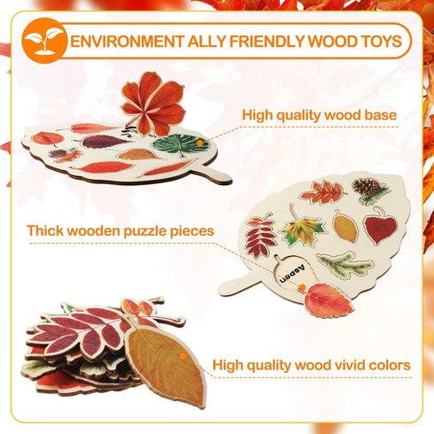 Kathfly 2 Pieces Leaf Wooden Jigsaw Puzzles Leaf Puzzle Montessori Toy Montessori Puzzle Early Educational Learning Puzzle for Birthday Gift Early...