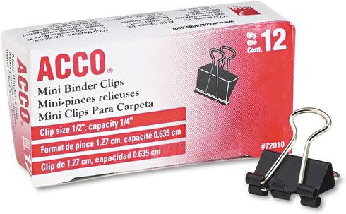 ACCO 72010 Binder Clips, Mini, 1/2-Inch W, 1/4-Inch Capacity, 12/DZ, BKSR Set of 2...