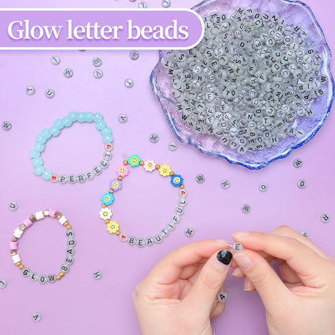 Eppingwin 500 PCS Letter Beads, Glow in The Dark, 4x7 mm Acrylic Beads, Vowel Letter A Beads, Alphabet Beads, Round Letter Beads for Bracelets (Le...