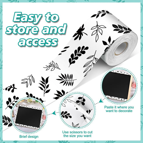 65.6 Feet Farmhouse Black and White Leaves Bulletin Board Borders Waterproof Board Trim Modern Farmhouse Leaves Board for School Classroom Blackbo...
