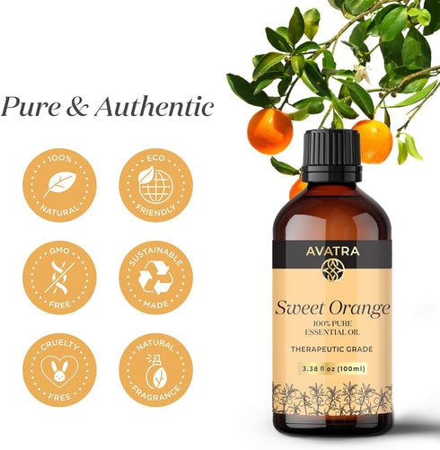 Avatra Orange Essential Oil for Diffuser, Skin, & Aromatherapy | Natural & Undiluted | Cleaning, DIY, Soap & Candle Making | Premium Grade with Gl...