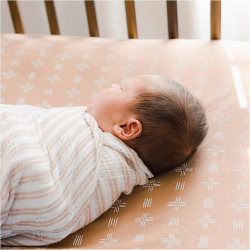 Crane Baby Soft Cotton Crib Mattress Sheet, Fitted Sheet for Cribs and Toddler Beds, Copper Dash, 28”w x 52”h x 9”d...