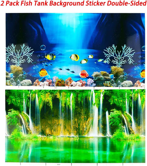 2 Pack Fish Tank Background Sticker Double-Sided Adhesive Wallpaper Aquarium Decorative Picture (20.4" x 11.8")...