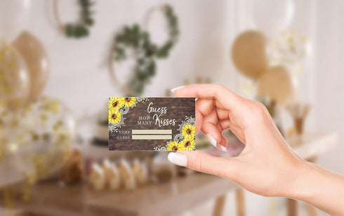 Your Main Event Prints Sunflower Guess How Many Kisses Game Sign and Cards - Perfect for Bridal Showers and Weddings - 1 Self-Standing Sign and 50...