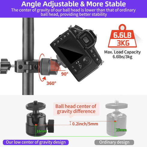 Super Clamp Camera Mount with 360° Ball Head, 1/4" 3/8" Thread, Action Camera Mount, Motorcycle/Bike/Bicycle/Desk/Tripod Pole Mount for Monitor Li...