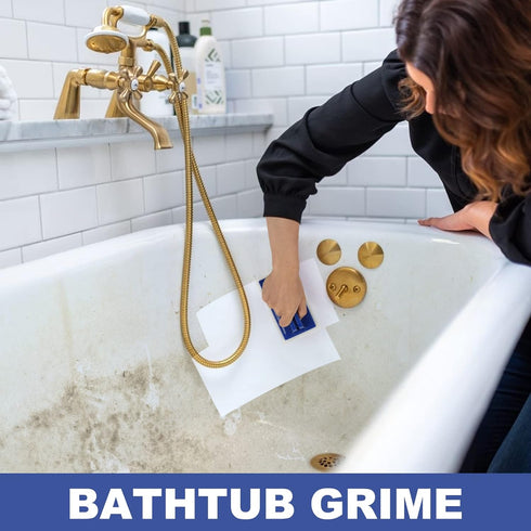 Handled Bath Scrubber, Bathroom Scouring Pad, Heavy Duty Cleaning Sponge Scrub Brush, Non-Scratch Remove Soap Scum, for Cleaning Shower Tile Batht...