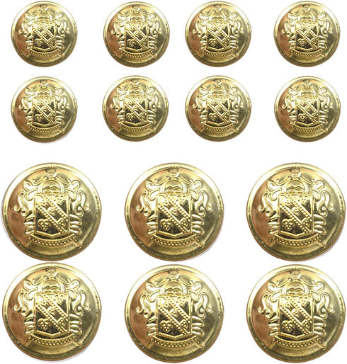 14 Piece Metal Blazer Button Set - for Blazer, Suits, Sport Coat, Uniform, Jacket (Gold 18mm 23mm)...