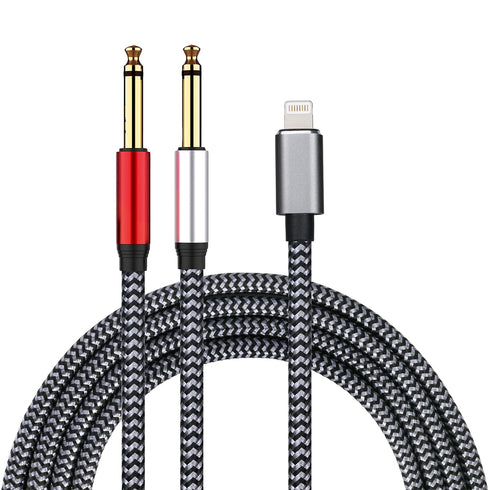 Lightning to Dual 6.35mm 1/4" TS Mono Stereo Y-Cable Splitter Lightning to Dual 1/4 inch Audio Cable Compatible for iPhone14/13/12/11/X/8/7/iPad,A...