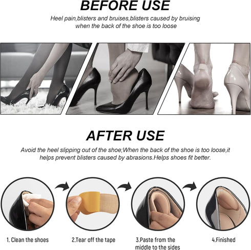 Heel Pads for Shoes That are Too Big - 4 Pairs Foamed Cotton Heel Cushions for Pain Relief & Tighter Fit - Heel Grips for Men Women's Shoes (Black...