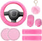 Cute Fluffy Steering Wheel Cover Set for Women, YUNXNYC 1 Set 8 Pieces Fluffy Car Accessories Set Soft Fuzz Handbrake Cover Gear Shift Cover Fur S...