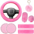 Cute Fluffy Steering Wheel Cover Set for Women, YUNXNYC 1 Set 8 Pieces Fluffy Car Accessories Set Soft Fuzz Handbrake Cover Gear Shift Cover Fur S...
