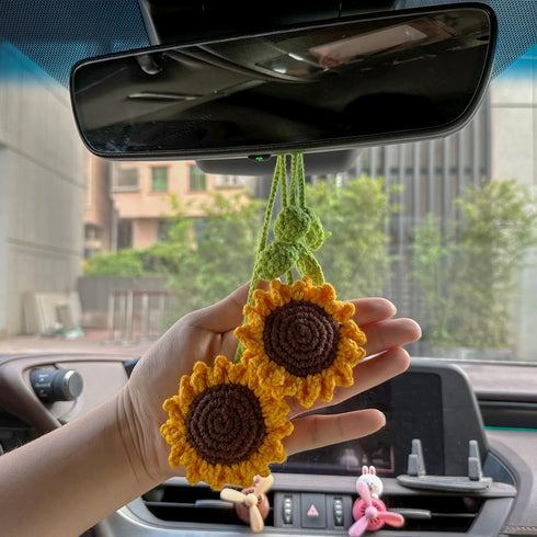 2 Pieces Handmade Sunflower Car Accessories Sunflower Pendants Car Mirror Hanging Accessories...
