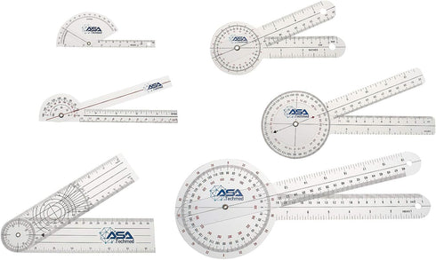 ASA TECHMED Goniometer Complete Set 6 Pieces + Body Measuring Tape - Physical Therapy, Occupational Therapy, Fitness, Medical Protractor Angle Rul...