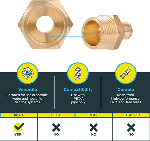SharkBite 1/2 x 3/4 Inch Expansion MNPT Adapter for PEX-A Pipe, Brass Plumbing Fittings, Male NPT Adapter for PEX-A Tubing, UAB116LFA...