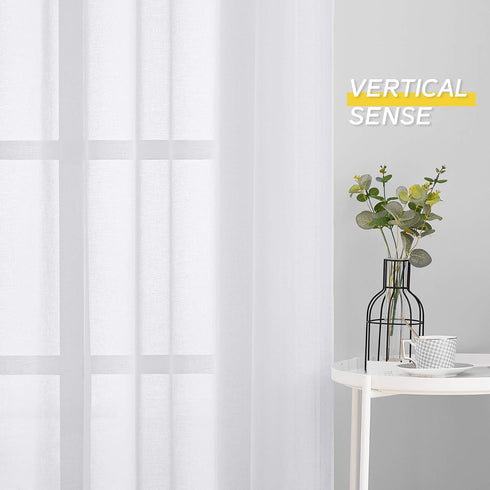 NICETOWN Sheer Curtains for Living Room - Grommet Top Faux Linen Semitransparent Curtains 84 inches Long for Patio Sliding Glass Door (White, 1 Pa...