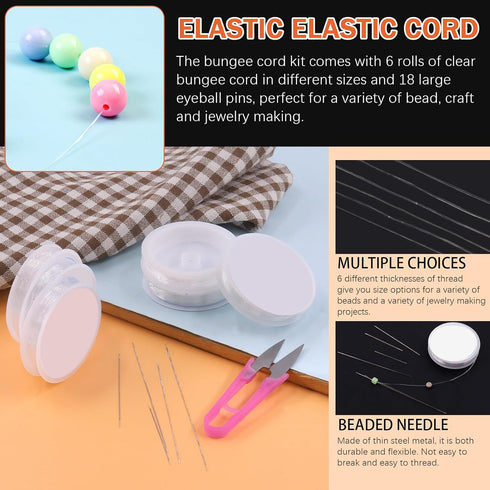 Tantsic 6 Rolls Elastic String, 0.4mm 0.5mm 0.6mm 0.7mm 0.8mm 1mm Clear Bracelet String Crystal Strings, Elastic Stretch Cord Stretchy Beading Str...