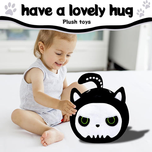 Halloween Black Cat Plush Toy Black Cat Pillow, Black Cat Stuffed Animal Pillows Cute Skeleton Black Cat Plushie Toys Gifts for Kids Adults Birthd...