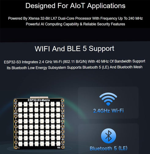 ESP32-S3 Matrix ESP32 S3 Development Board with 8×8 RGB LED Matrix and QMI8658C Attitude Sensor, 17 x Multi-Function GPIO Pins, Supports Wi-Fi and...