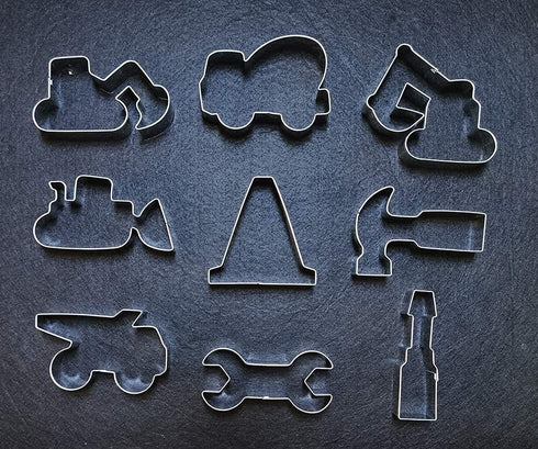 Construction Cookie Cutter Set-3 Inches-9 Piece- Excavator Digger Bulldozer Dump Truck Hammer Wrench Construction Tools Cutters Molds for Kids Con...