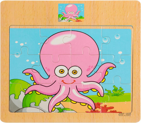 Wooden Jigsaw Puzzles Set for Kids 2-5 Years 12 Piece Colorful Wooden Educational Sea Animals Puzzles (4 Puzzles)...