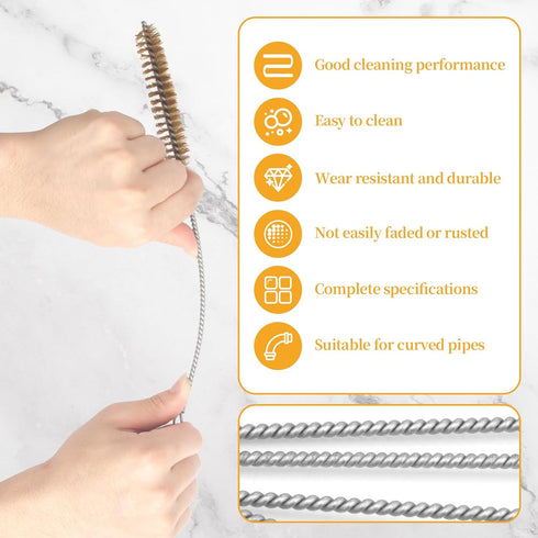 Tube Brush Kit Stainless Steel Brass Wire Bottle Wire Tube Brushes11'' Long-Handle Bristle Cleaning, 6mm/8mm/10mm/12mm/15mm/20mm/22mm Brass Tube B...