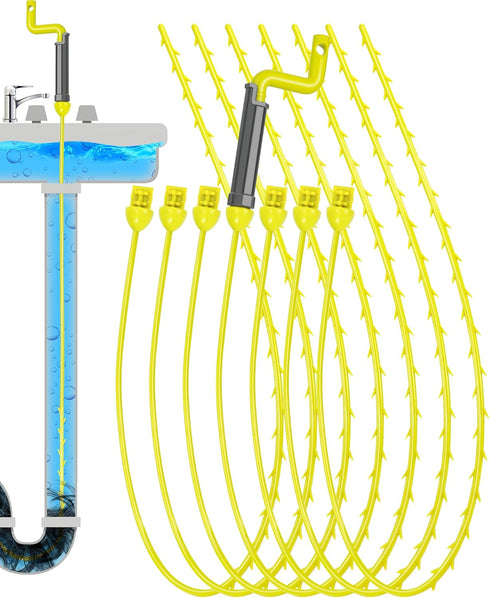 Drain Clog Remover Tool, 30 Inch Sink Snake Hair Clog Remover with Rotating Handle and 7 Wand Spares, Anti-Break Nylon Drain Hair Remover Plumbing...