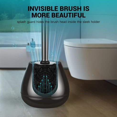 Toilet Brush and Holder, Toilet Bowl Brush and Holder with Long Handle, Plastic Holder Easy to Hide, Drip-Proof, Easy to Assemble, Deep Cleaning...