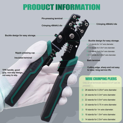 Twidec/Wire Crimper Tool with Stripper Cutter,Multifunctional Crimping Pliers Terminal Pliers for Insulated Electrical Connectors(22-10 AWG) N-060...