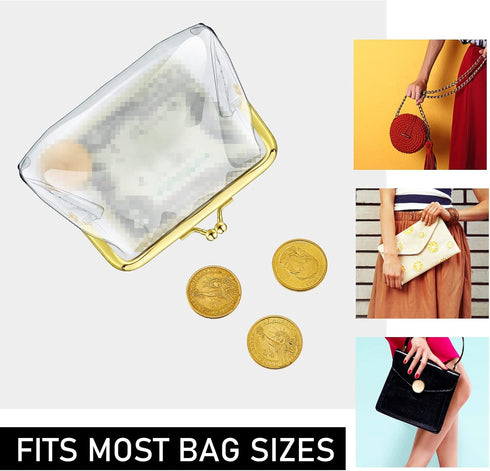 Weewooday 3 Pieces Clear Coin Purse Small Clear Wallet for Women Transparent Change Purse Kiss Lock Plastic PVC Coin Wallet (Gold)...