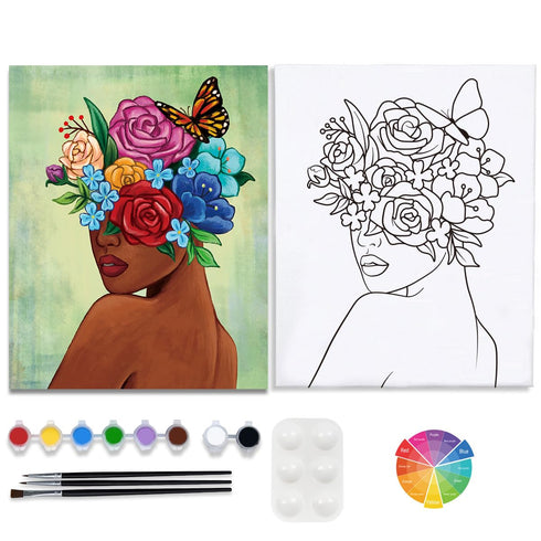 Canvas Painting Kits Pre Drawn Canvas for Painting for Adults Paint and Sip Party Supplies Stretched Canvas to Paint Games Ladies Night Flower Gir...