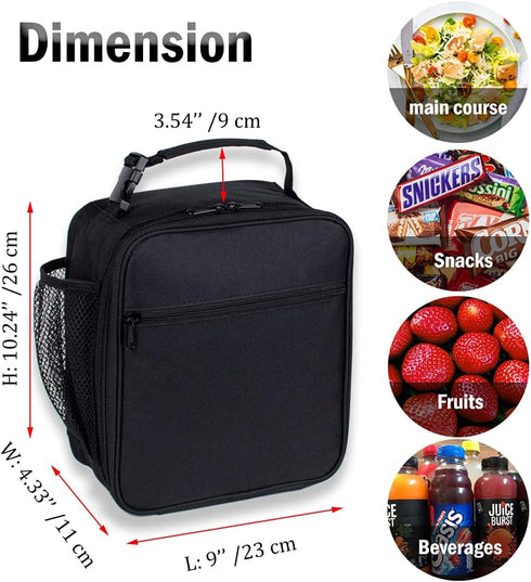 Black Lunch Box for Teens Boys Kids Men Insulated Thermal Tote Cooler Bag for Girls Women- Portable, Lightweight, Durable and Reusable...