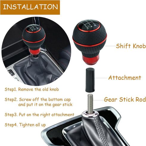 Red Shifter Gear Knob 5 Speed Leather Ball Shift Knob for Most Manual Automatic Vehicles...