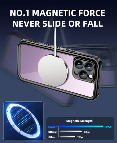 Beeasy for iPhone 14 Pro Max Case (6.7") Waterproof, Compatible with MagSafe, Outdoor Phone Case 360 Degree Protective Case, Shockproof Dustproof ...