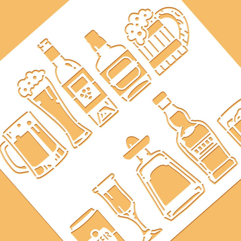 BENECREAT Oktoberfest Drawing Painting Stencils, 12x12" Beer Wine Glasses Bottles Plastic Stencil Templates for Summer Fun, Diary Scrapbook DIY Cr...