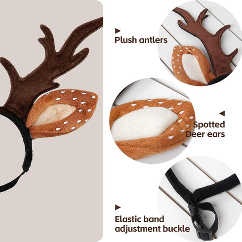 KUDES Dog Cat Christmas Reindeer Antlers Headband Classic Adjustable Elk Hat Headwear Pet Deer Cospaly Costumes Accessories (L(for Medium Big Dogs...