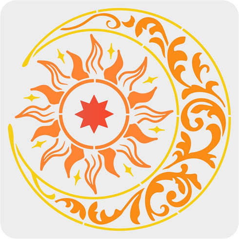 FINGERINSPIRE Large Sun and Moon Stencils 11.8x11.8 inch Stars Stencil Plastic Sun Moon Flower Pattern Stencil Reusable Mandala Sun Moon Stencils ...