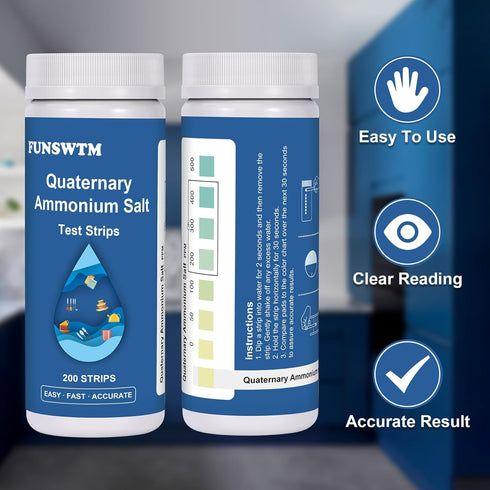 Quaternary Ammonium Test Quat Test Strips: 200 Strips Quaternary Test Strips - Testing range 0-500ppm for Food Service...